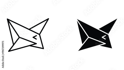Comparison of a sketch and filled version of a geometric star symbol with arrow