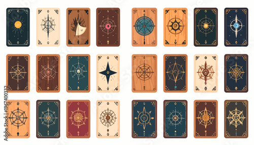 Tarot Cards with Various Symbolic Designs.