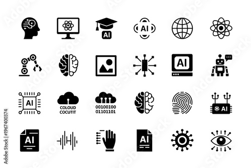 Artificial Intelligence Line Icons Set AI Technology Machine Learning Vector Collection