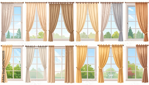 Curtains and drapes in various colors and styles.