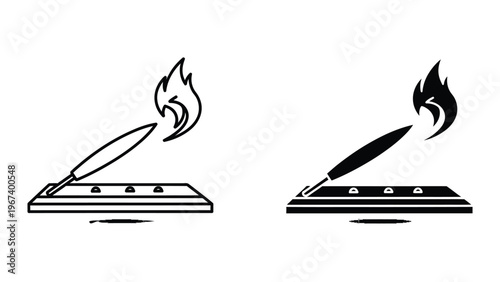 A pen on fire above a laptop keyboard symbolizing urgent or intense digital work.