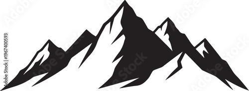Black silhouette of mountain range with snow white background