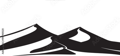 Black silhouette of two mountain peaks on white background