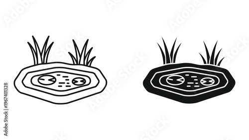 Illustration of a cross-section of leafy aquatic plants showing internal structure differences
