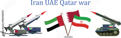 Iran war Qatar and UAE drones missile attack airport Iran Qatar UAE flag tank fighter jet world war 
