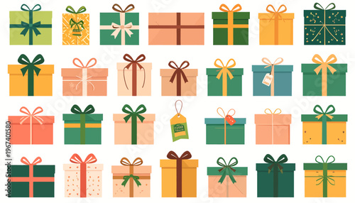 Colorful Gift Boxes with Ribbons and Bows.