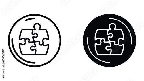 Contrast between light and dark puzzle piece designs in circular frames