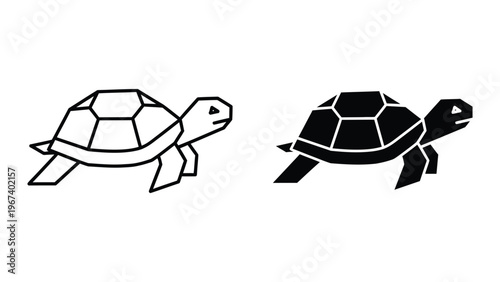 Contrasting turtle illustrations with different fill styles shown side by side