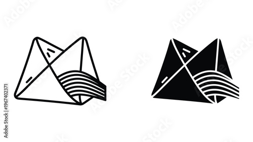 Geometric shapes illustrating mobius strip and triangular prism intersections with shading contrast