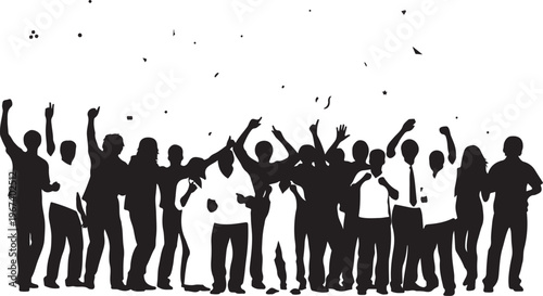 Black silhouettes of people celebrating with confetti 1