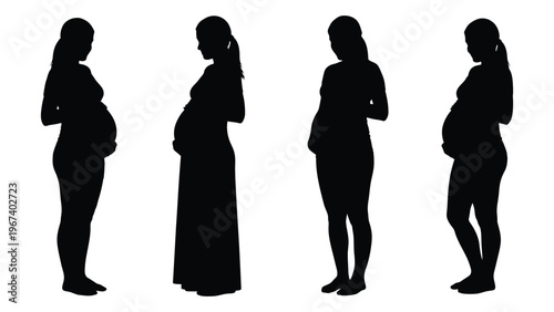 Silhouettes of pregnant women displaying different stages of gestation high quality
