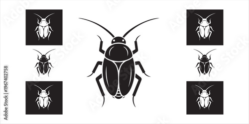  Black Cockroach Vector Illustration