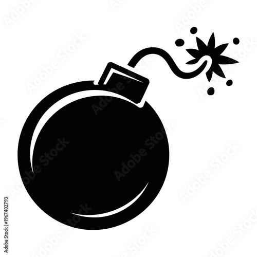 Vector of a classic round black bomb with a lit fuse and a spark at the end