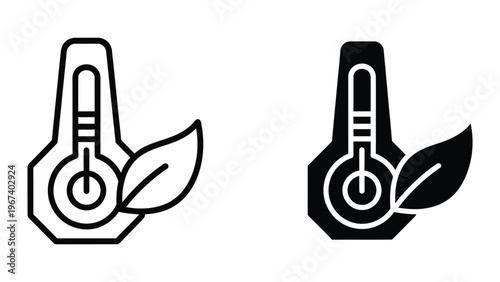 Contrasting thermometer icons with leaf accents in different styles