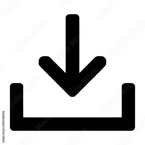 Vector depicting a downward arrow pointing into a rectangular box symbolizing download or save action