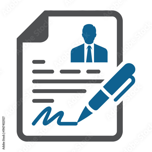 Professional vector of a resume or document with a signature and a pen.