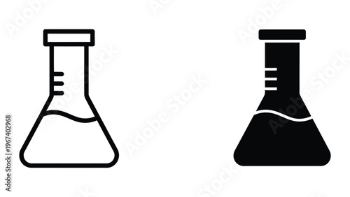 Comparison of empty and filled laboratory erlenmeyer flasks with measurement markings