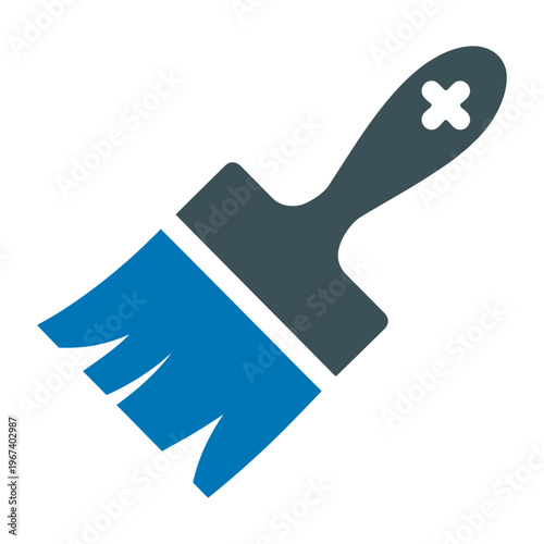 Modern vector of a paintbrush with a dark gray handle and blue bristles, emphasizing artistic tools