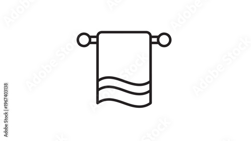 Towel icon with wavy lines for water and circular ends on a holder, clean and simple design. featuring bar, bathroom, beach with spa and laundry