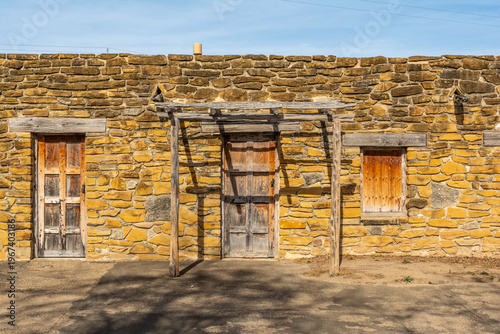 Exterior of the church at Mission San José, building construction starting in 1768, at the San Antonio Missions National Park in San Antonio, Texas, USA.
