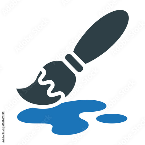 Vector of a paintbrush applying blue paint to a surface in a simple graphic style