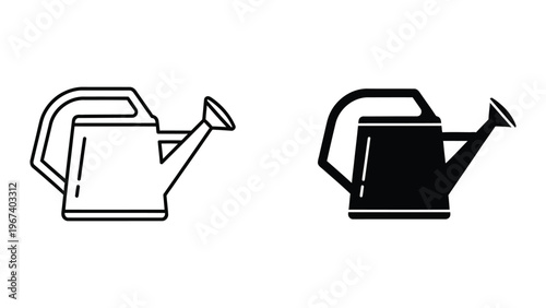 Comparison of empty and filled watering can icons in black and white design