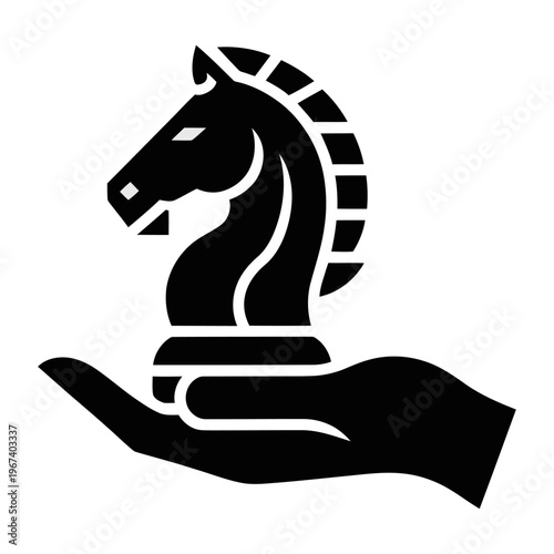 Vector of a hand holding a chess knight symbolizing strategy and leadership