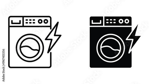 Comparison of traditional and energy-efficient washing machines with lightning symbols.