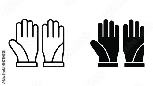 Contrasting illustrations of gloves with different fill styles and hand gestures