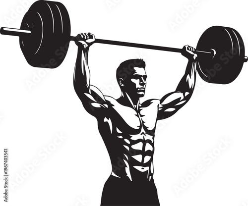 Muscular man lifting weights overhead weightlifter