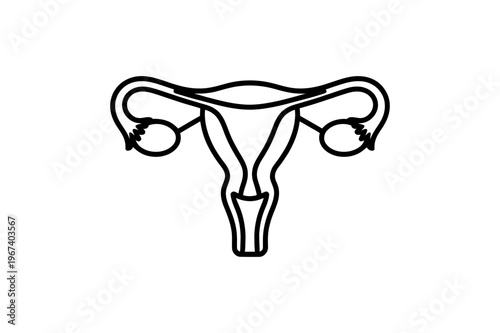 Uterus and fallopian tubes icon with minimalist line art, representing female reproductive system and gynecology health awareness.