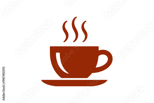 Cup coffee icon with steam rising above the brown beverage and resting on a matching saucer, symbolizing warmth