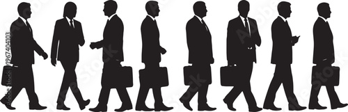 Side View Spaced Walking Business People Silhouette Black Vector