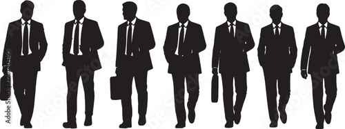 Spaced Business People Standing Silhouette Set Black Vector Illustration