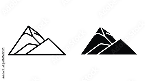 Contrasting line art depictions of mountain ranges with varying levels of detail and shading