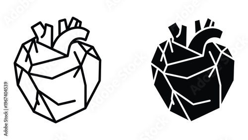 Comparison of a healthy heart and a damaged heart with cracks and irregularities