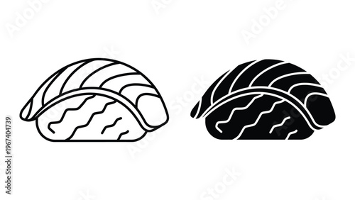 Contrast between a light and dark depiction of a traditional japanese onigiri snack