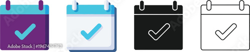 Versatile set of calendar icons with checkmark symbols available in solid and outline vector styles perfect for confirming tasks scheduling events and managing productivity applications