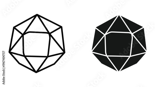 Comparison of a wireframe and solid rhombic dodecahedron geometric shape