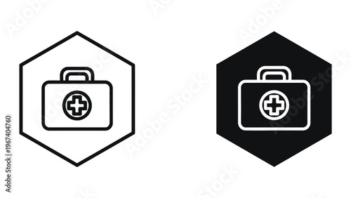 Contrasting icons of a medical first aid kit in light and dark backgrounds