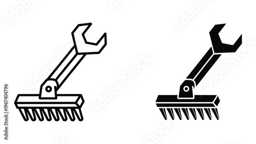 Two types of adjustable wrenches combined with rake attachments for versatile use