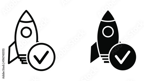 Ready for launch: contrasting rocket icons with check marks indicating success or approval
