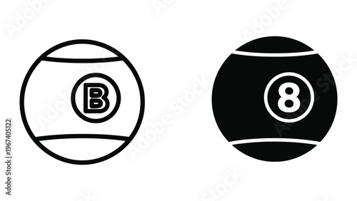 Black and white eight ball and black eight ball cue ball in pool game setup