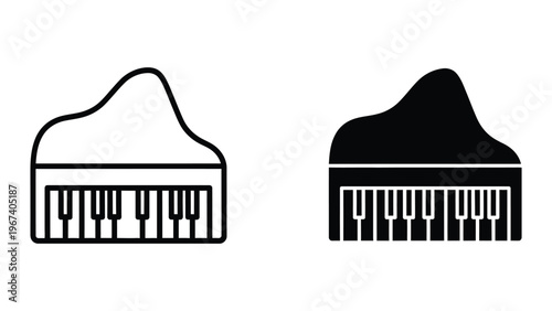 Comparison of a grand piano and an upright piano keyboard layout differences.