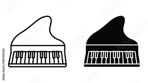 Comparison of a grand piano and an upright piano with keyboard keys visible