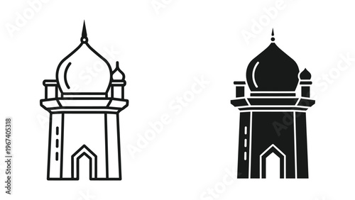 Contrasting architectural depictions of a mughal-inspired tomb structure
