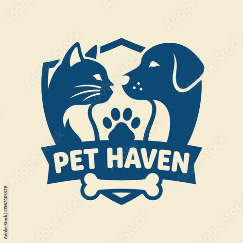 An engaging logo design for 'Pet Haven' featuring silhouettes of a dog and cat, symbolizing a caring haven for pets and emphasizing love and compassion for animals.
