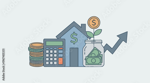 Financial Planning, Real Estate Investment, and Savings Growth Concept