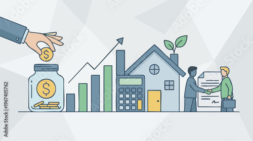 Real Estate Investment, Financial Growth, Savings, and Business Deal Concept