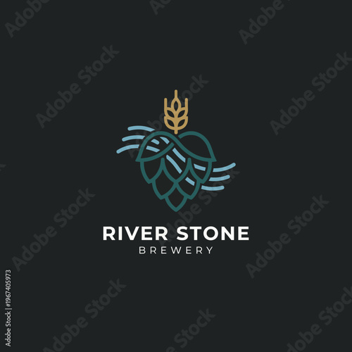 An elegant logo depicting a hop plant intertwined with flowing water, representing a brewery's connection to nature and its commitment to crafting exceptional beer.